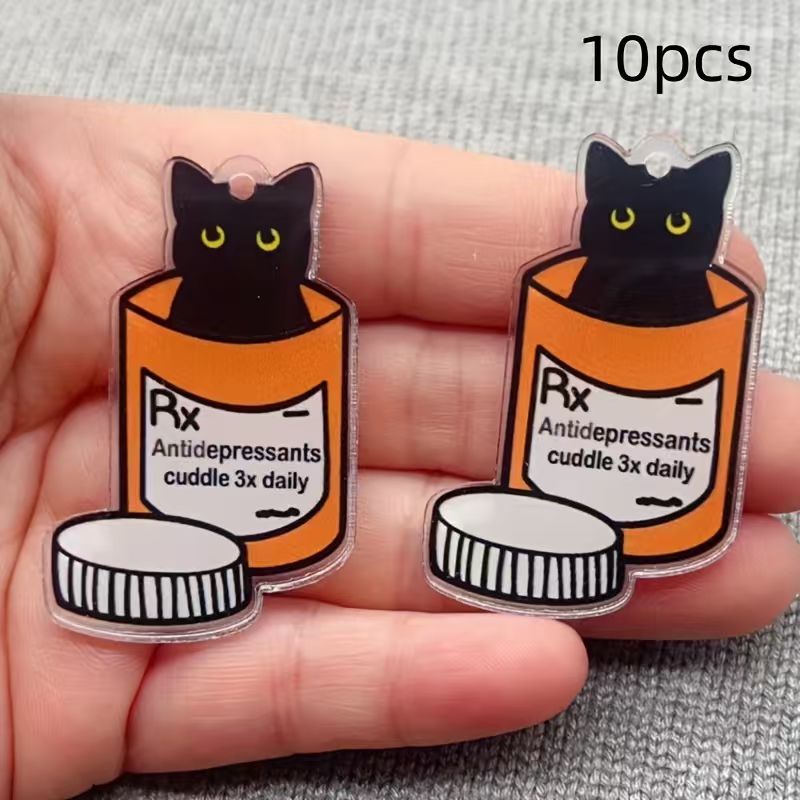 Jewelry Making Diy - 10 Stück Acryl-Medizin-Katzen-Anhänger, DIY-Schmuckherstellung, Ohrringe, Halskette,