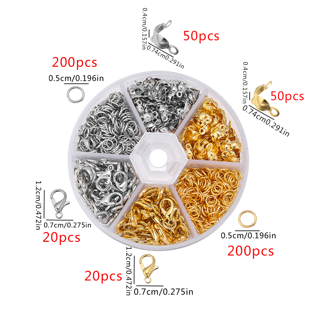 Jewelry Making Beads - 540 Stück Karabinerverschlüsse aus Edelstahl, Perlenbefestigungen,