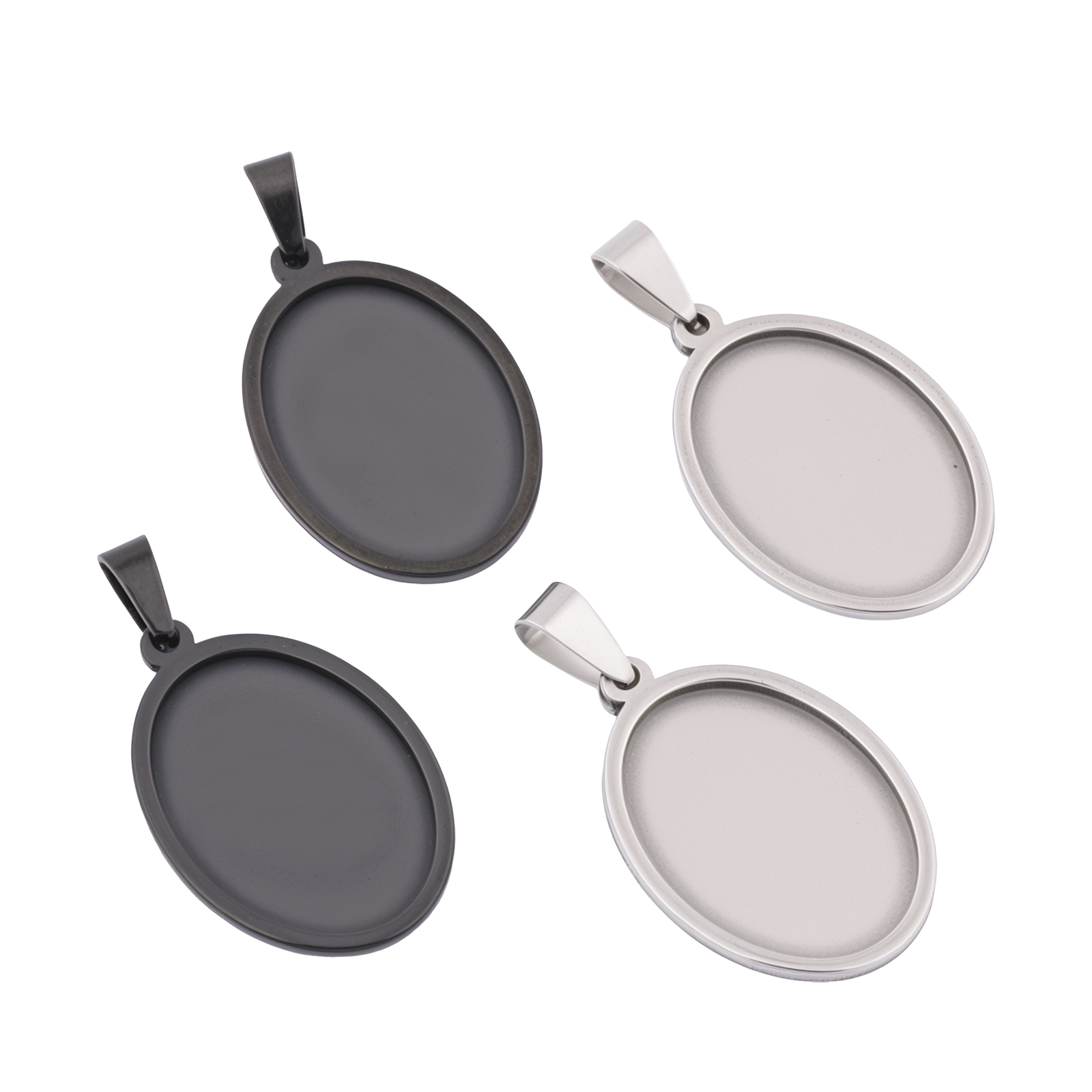 Pendant Blank Bezel - 5 Stück Edelstahl schwarze ovale Cabochon-Fassungen