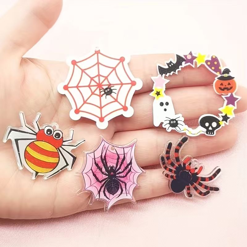 Jewelry Making Diy - 10 Stück Acryl-Halloween-Spinnenanhänger, DIY-Schmuckherstellung, Ohrringe, Halskette,