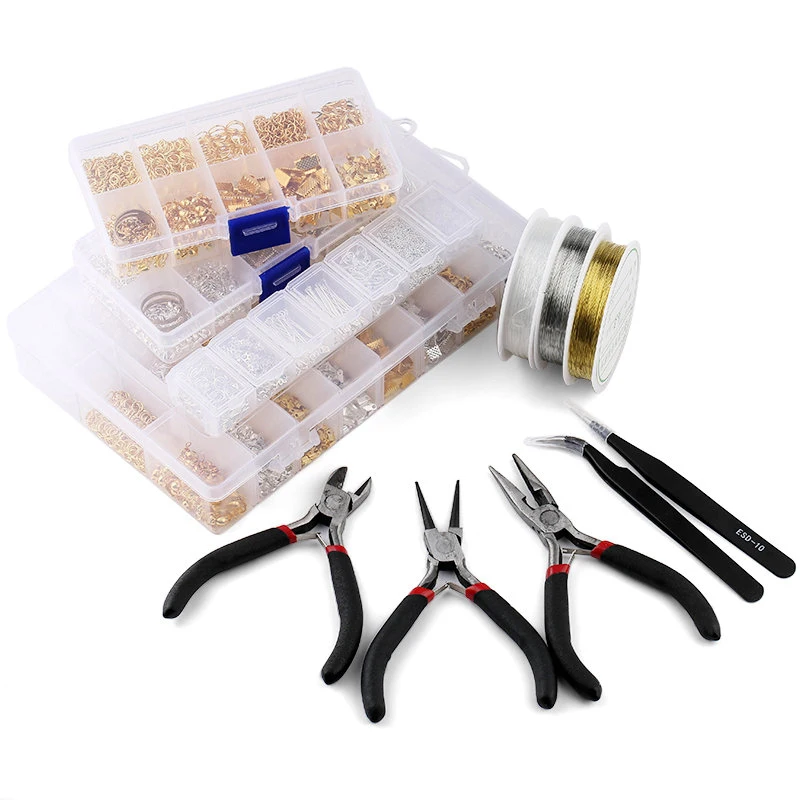 Jewelry Making Ring Tool - Schmuckzubehör-Werkzeugset, offener Biegering/Karabinerverschluss/Schwanzkette/Clip-Schnalle/Tropfen-Set/Ohrringhaken/für DIY-Schmuckherstellung