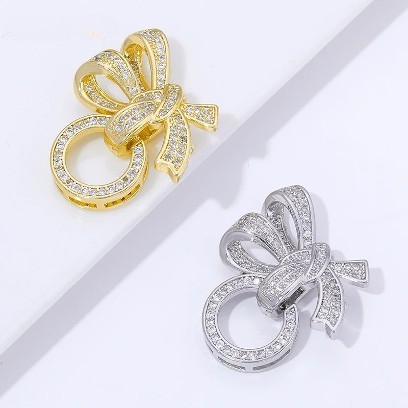 Jewelry Making Ring Tool - 18K Vergoldete Perlenverschlüsse mit Zirkonia-Besatz, 3-Ring-Schmetterlings-Schmuckverschlüsse