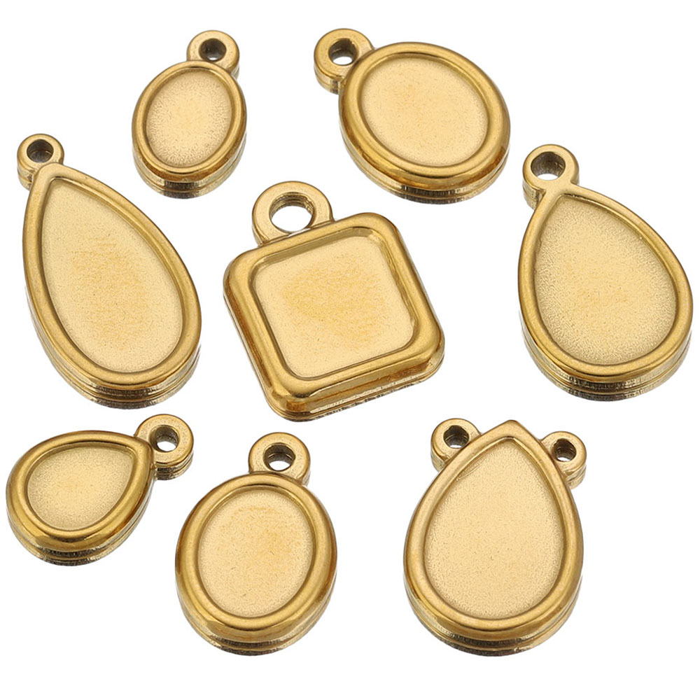 Pendant Blank Bezel - 5 Stück Edelstahl-Anhängerrohlinge (quadratisch, rund, oval)