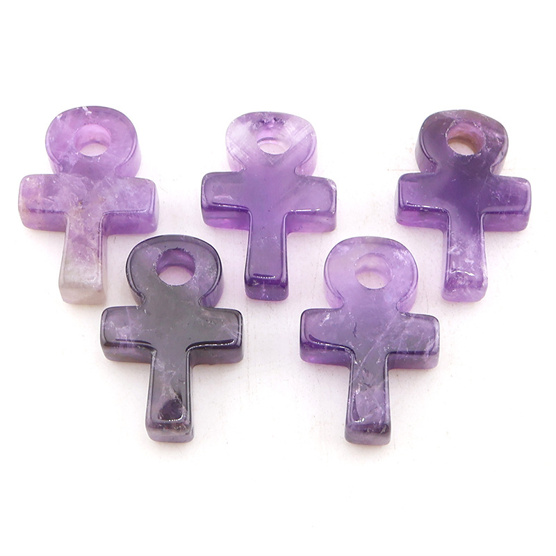 Jewelry Making Michaels - Amethyst-Kristall Ankh-Kreuz-Anhänger Lebenssymbol Naturstein-Charm DIY Halsketten-Zubehör