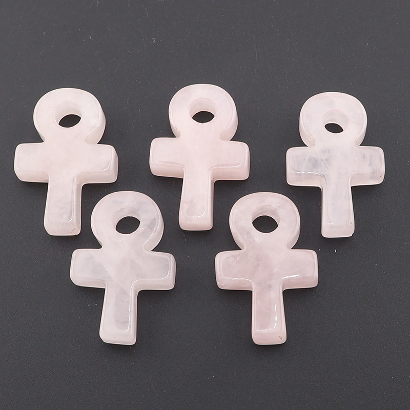 Jewelry Making Michaels - Rosenquarz Ankh-Kreuz-Anhänger Lebenssymbol Rosa Kristall Naturstein-Charm